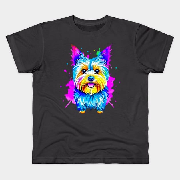 Colorful Yorkshire Terrier Splatter Art - Miniature Majesty Kids T-Shirt by Paul Buttermilk 